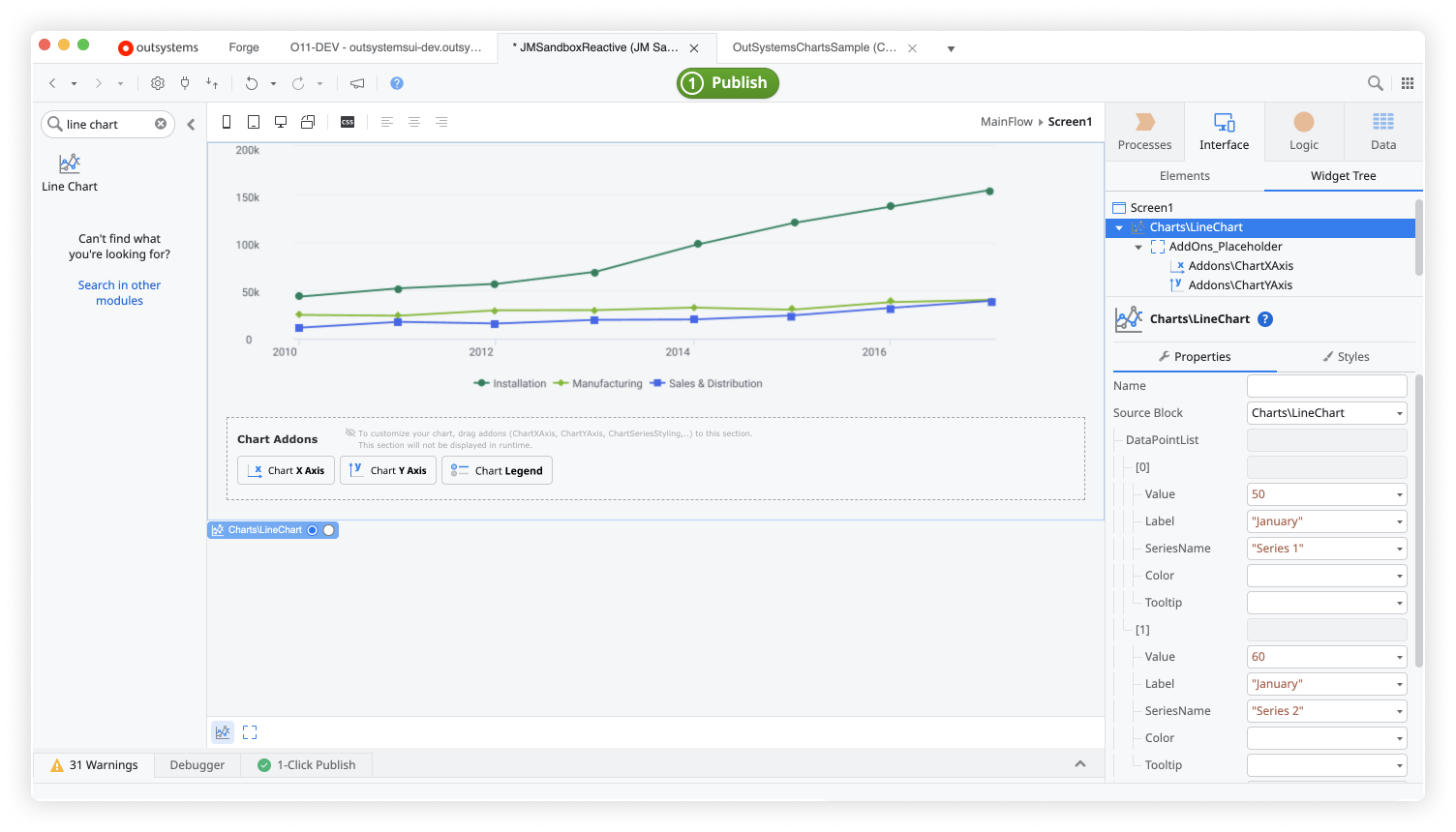 Publish your application and check your chart by opening the screen in